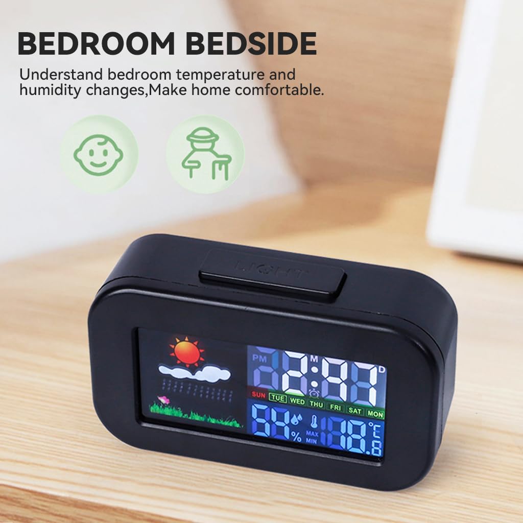 Serplex LCD Digital Timer Clock for Home with Snooze Mode and Color Display | Time Date Temperature Humidity