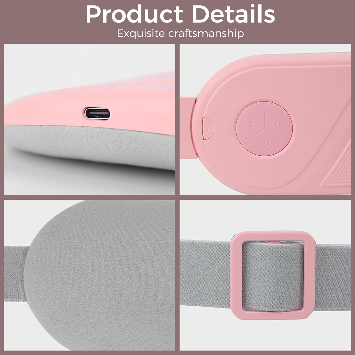 ZIBUYU Cordless Electric Heating Pad for Period Cramps with 3 Heat Levels and Auto Shut Off | Rechargeable Pink Belly Warmer for Women