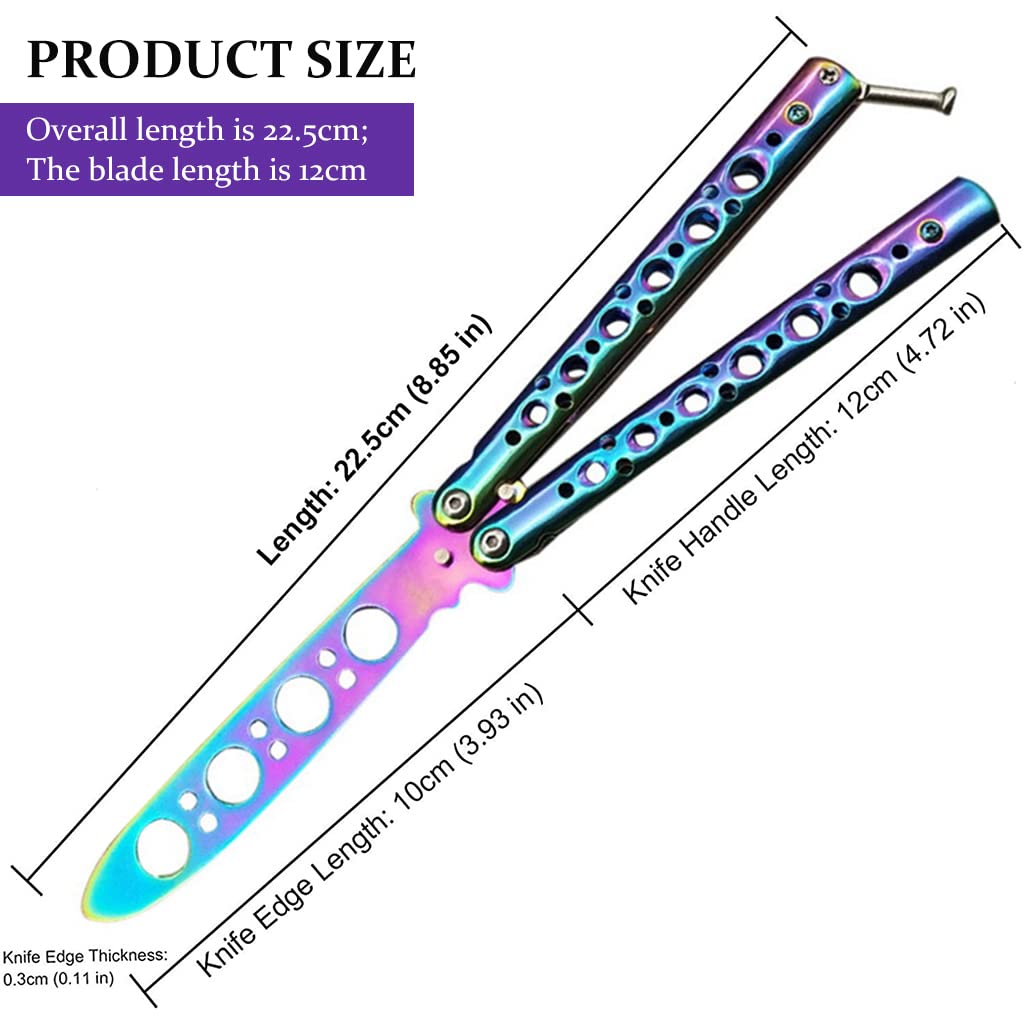 Proberos  Butterfly Knives Trainer with O-Ring Latch for Beginner, Children, Butterfly Knives Lover & More, Balisong Trainer with Unsharpened Blade for Practicing Flipping Tricks(Colorful)