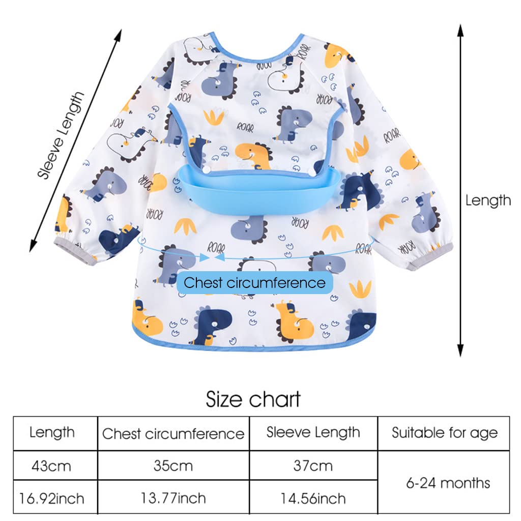 SNOWIE SOFT Sleeved Baby Bib for Feeding with Pocket and Elastic Cuffs 32 in | Waterproof TPU Fabric for Toddlers 6–24 Months