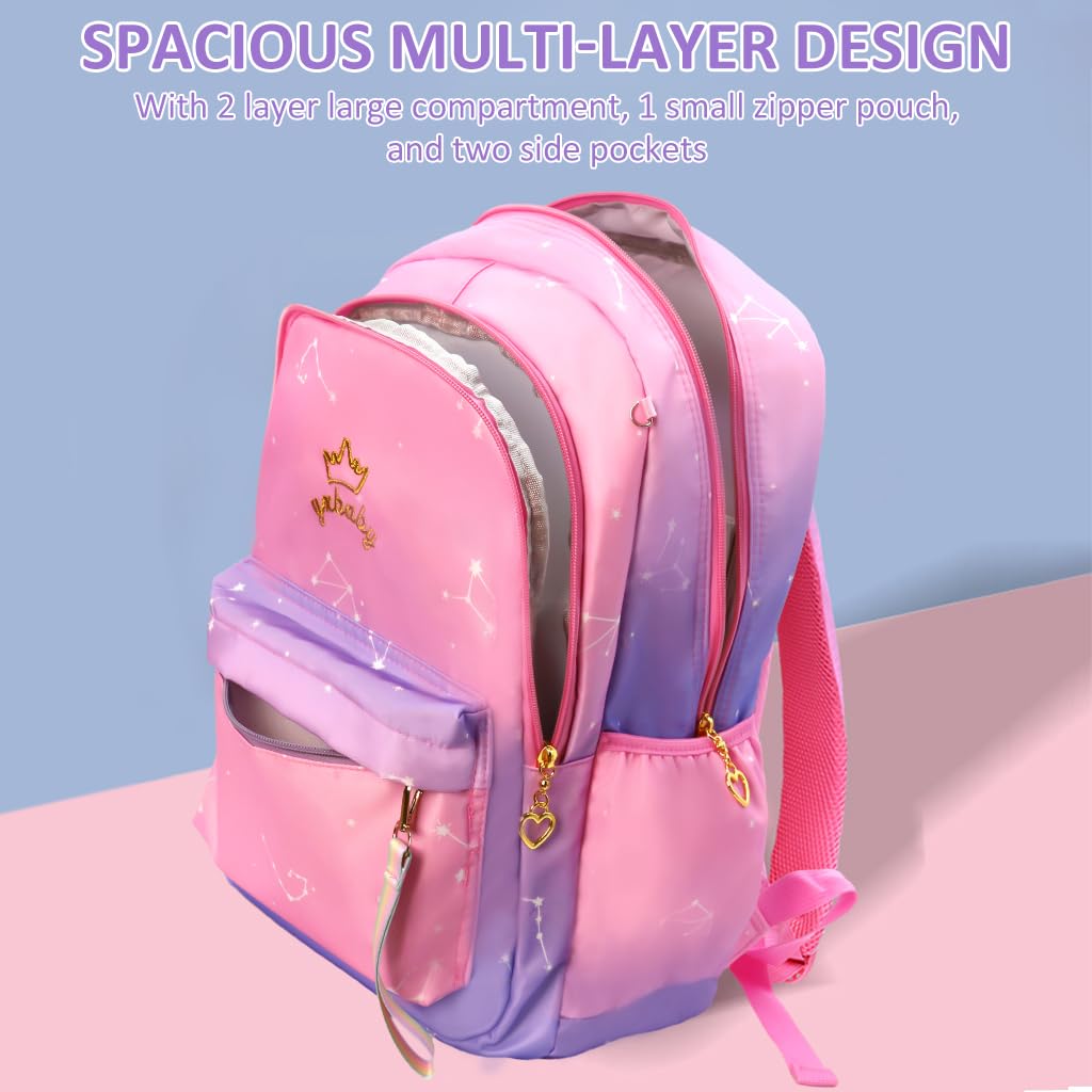 PALAY Large Gradient Purple Fashion Backpack for School Girls 6–12 with Padded Straps and 32×18×44 cm Multi‑Layer Design