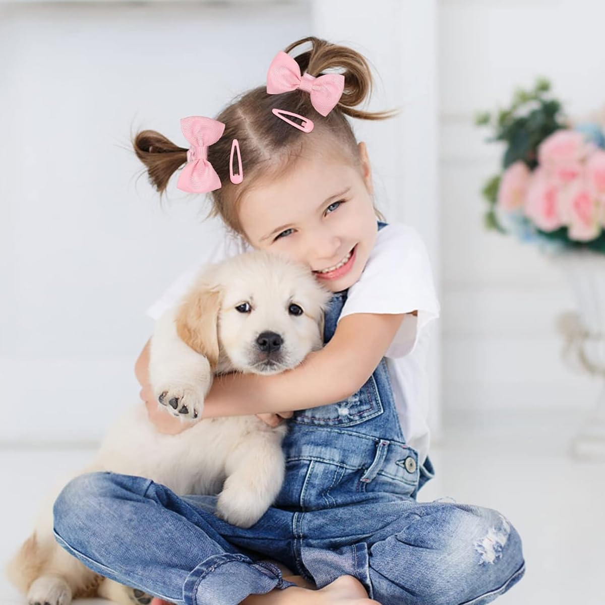 PALAY Bow Hairband 20pcs Set for Kids featuring Bowknot Clips and Pink Hair Ties | Girls Accessories