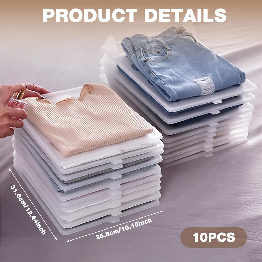 Supvox Stackable Shirt Divider Boards for Closet and Drawer Organization 10 Pack 33x26cm featuring Easy Lifting Grip | Neatly Folded T Shirts and Polos