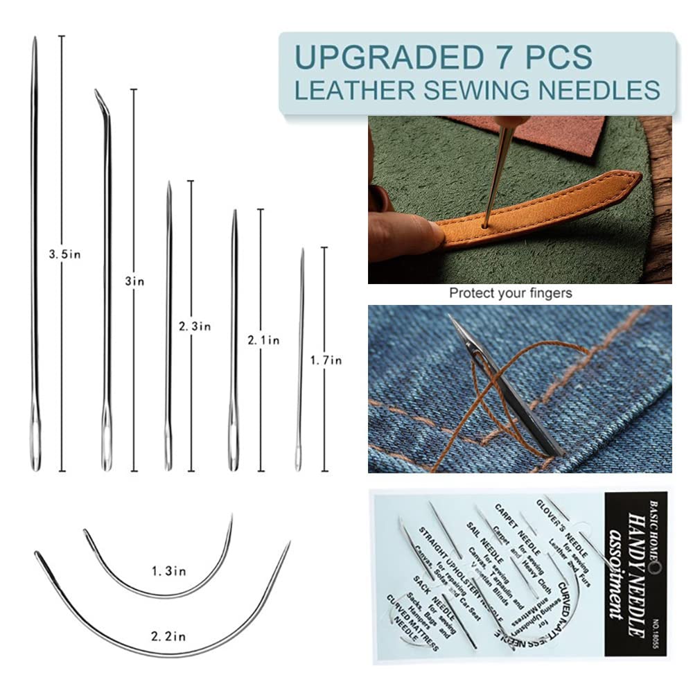 Supvox 19Pcs Leather Sewing Tools, Leather Craft Tool Kit with Hand Sewing Needles Drilling Awl Waxed Thread and Thimble Curved Upholstery Repair Kit for Beginners and Professionals Leather Craft