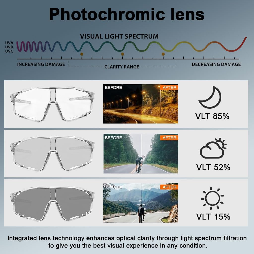 PROBEROS Sports Sunglasses for Cycling and Running with Photochromic Lenses | UV400 Protection