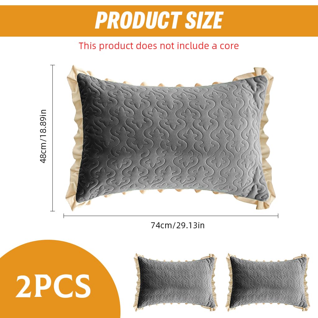 HASTHIP Velvet Pillow Covers 18 x 29 in for Sofa and Bed featuring Crinkle Edge Design | Grey Pack of 2