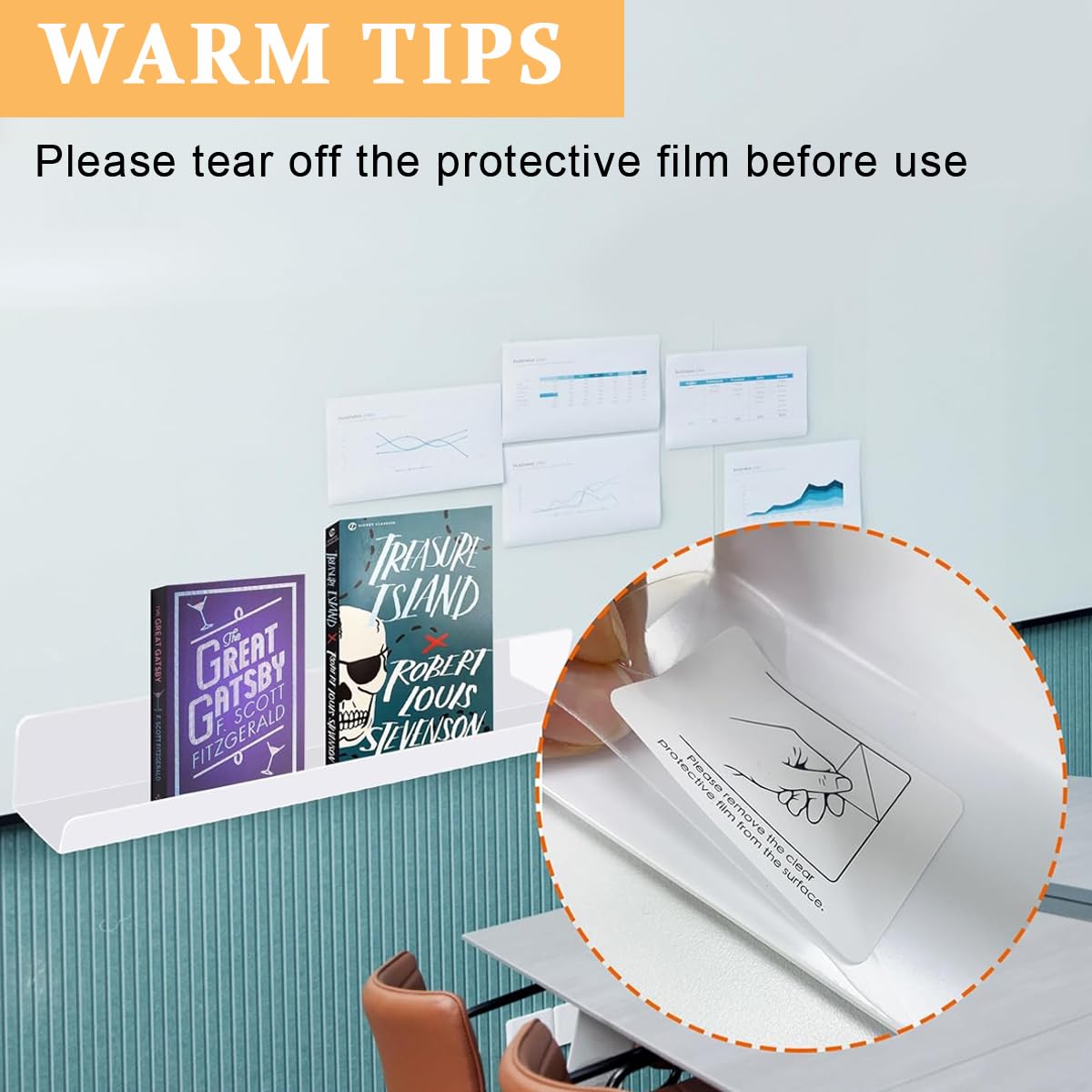 Climberty Magnetic Book Shelf for Whiteboard with 17×1.9in Strip and Pen Holder | Classroom Display