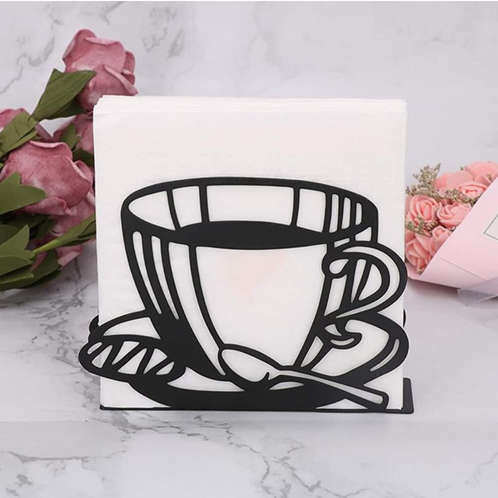 ZIBUYU Modern Metal Napkin Holder for Kitchen and Dining featuring Cast Iron Frame | Decorative Coffee Cup Design for Home Café and Restaurant Tables