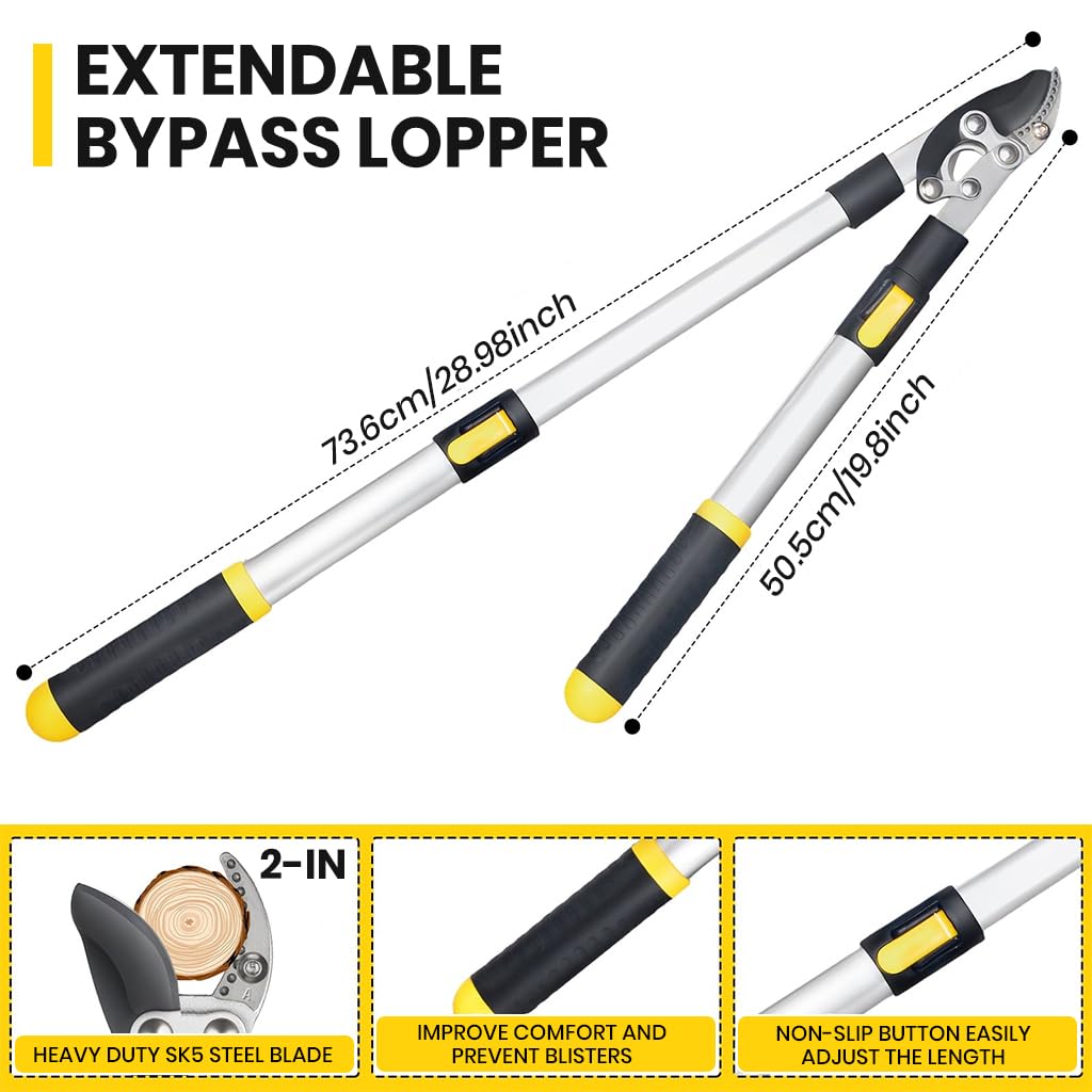 HASTHIP Telescopic Aluminum Loppers for Tree Trimming with SK5 Steel Blade and 28–41 in Extendable Handle