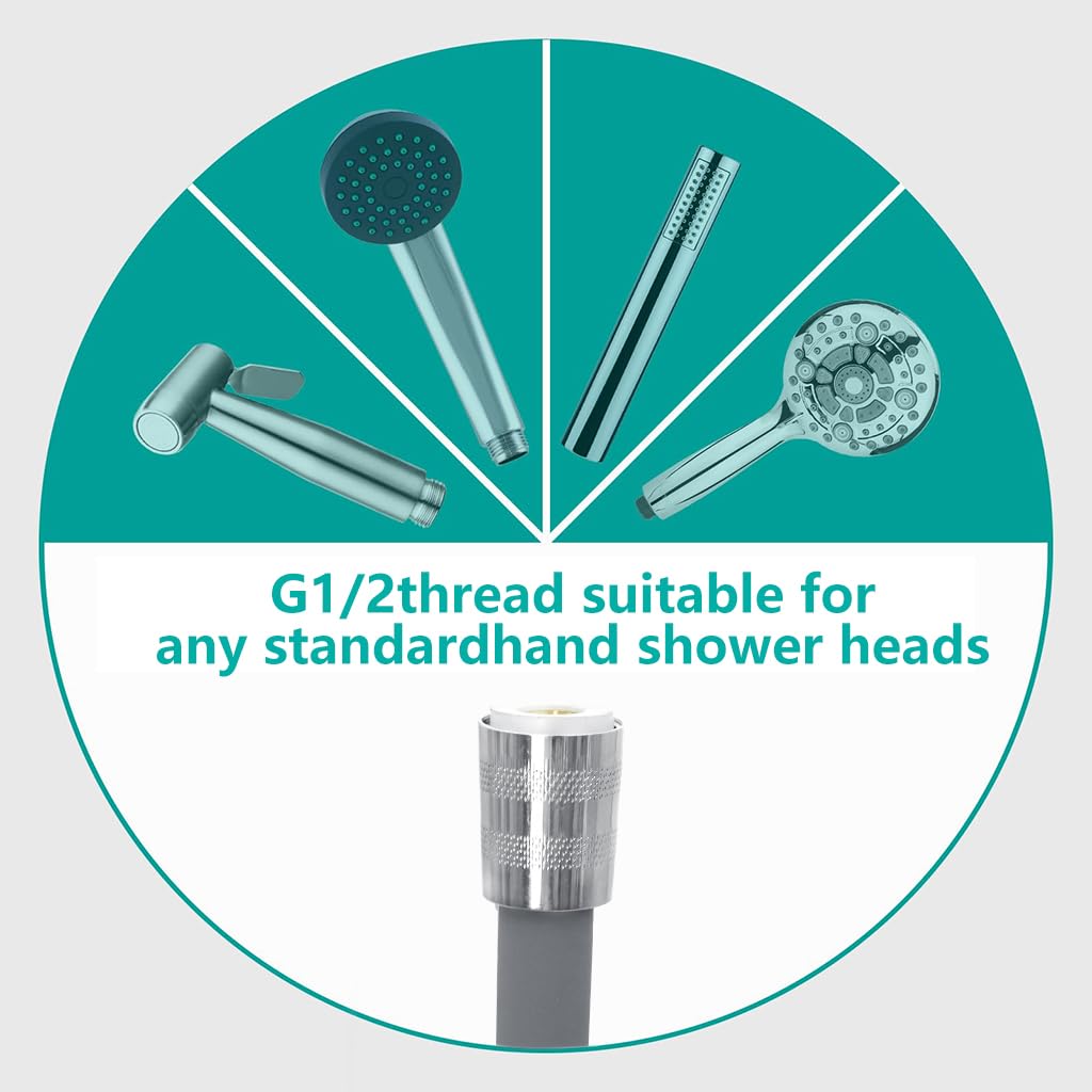 HASTHIP Shower Hose Pipe for Bathroom Upgrades with Copper Connectors and 1.5 m Flexible Silicone Tube | Grey Replacement