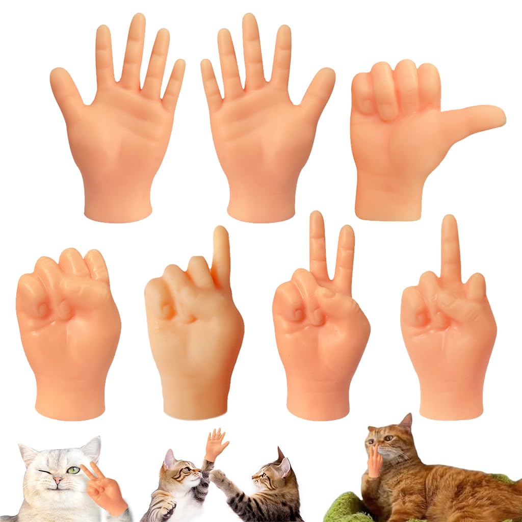 Qpets® Mini Hands for Cats, Little Hands for Fingers Funny Little Cat Finger Gloves Soft Elastic Tiny Finger Hands Gag Puppet Show Mini Cat Gloves Mini Hands Toys (7PCS )