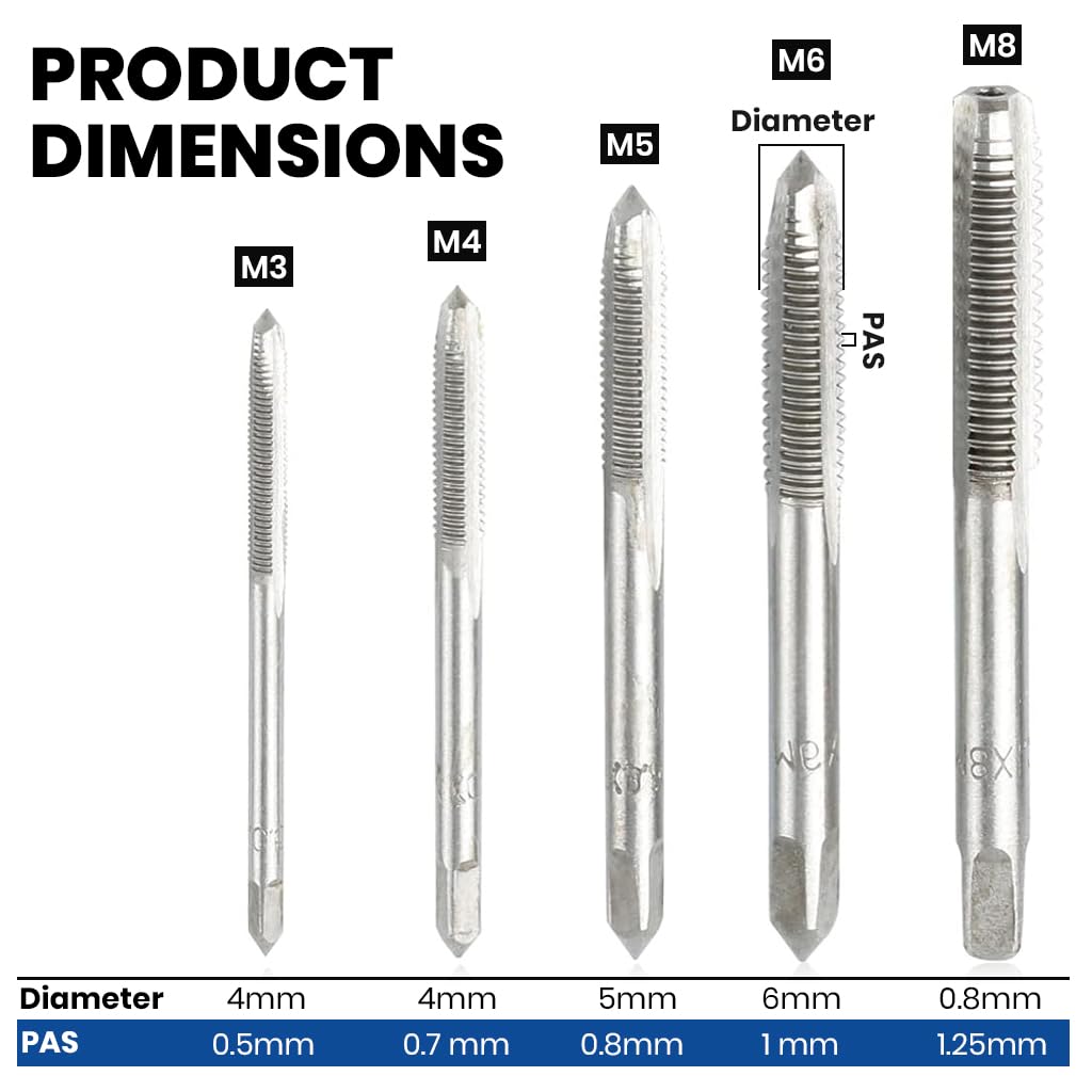 Serplex® 6Pcs Tap Wrench Tool Set, Adjustable T-Handle Ratchet Tap Holder Wrench Machine Screw Thread Metric Plug T-Taps with M3-M8 Taps for Metal/Aluminum/Plastic/Wood