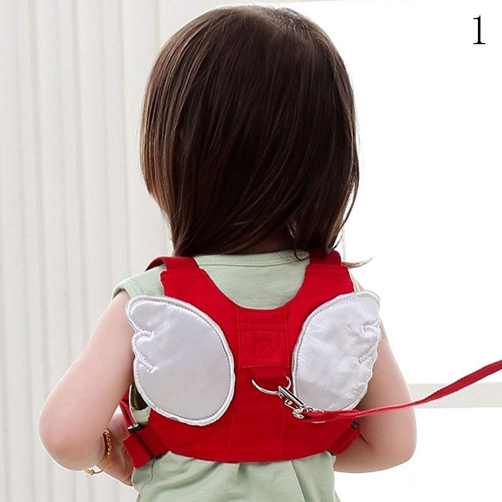 SNOWIE SOFT Baby Safety Walking Harness; Child Toddler Anti-Lost Belt Harness Reins with Leash Kids Assistant Strap Angel Wings Travel Haress for 1-8 Years Boys and Girls (Red)