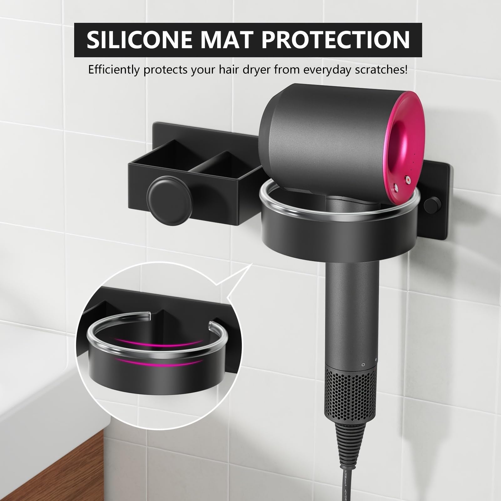 HASTHIP Wall Hair Dryer Organizer for Bathroom with Cable Management Knob | Carbon Steel Storage Rack