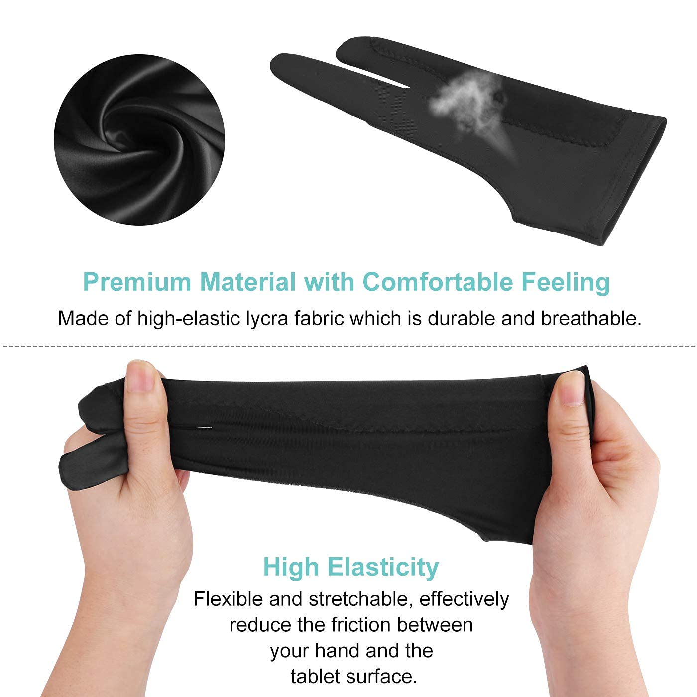 Digital Drawing Gloves Two Finger Artist Glove for Tablet Use with 7.5×19 cm Lycra Fit | Works with Wacom Huion XP‑Pen and iPad