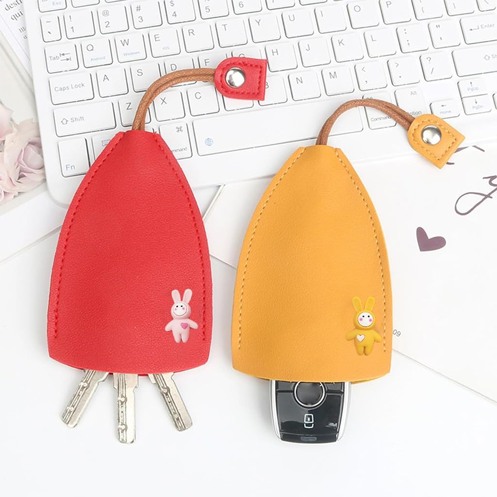 PALAY® 4 PCS Car Key Case, Cute Key Case Holder, PU Leather Key Pouch Large Capacity Pull Out Car Keychain Bag Sleeve