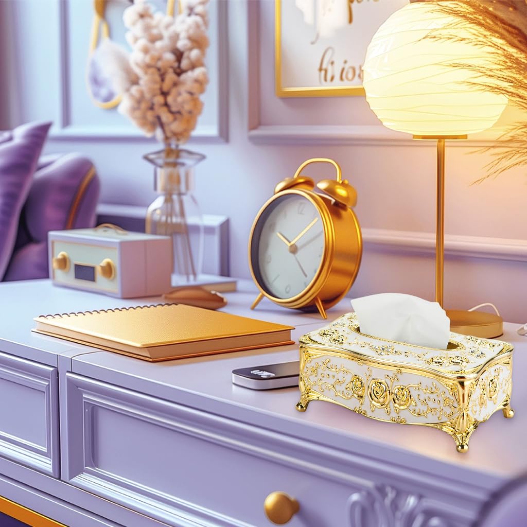 ZIBUYU Tissue Box Holder for Home and Office with Removable Design 23x13x9.5cm | Golden Rose Decor