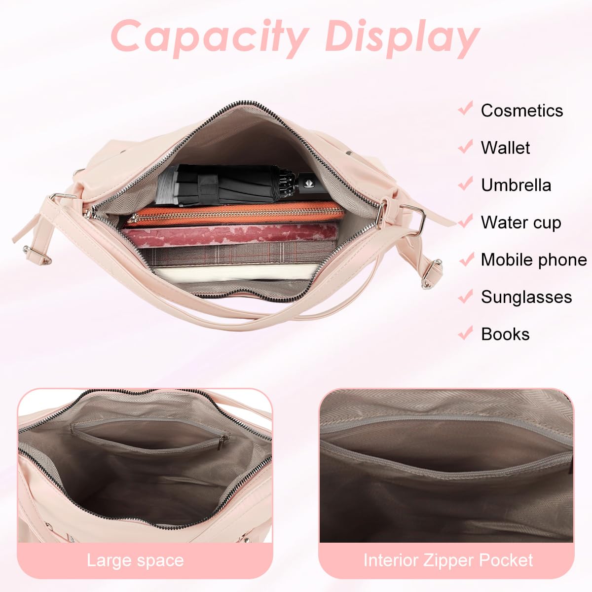 PALAY Shoulder Bag for Women featuring Detachable Strap and 34x10x26cm Spacious Design | Pink PU Bow Tote