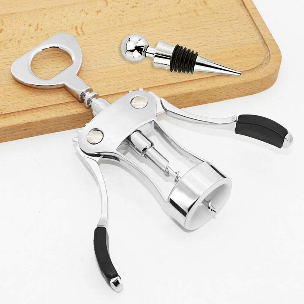 HASTHIP® Multifunctional Wing Corkscrew Wine Bottle Opener for All Cork Stoppered and Beer Cap Bottles Luxury Waiter Corkscrew with Stopper Set