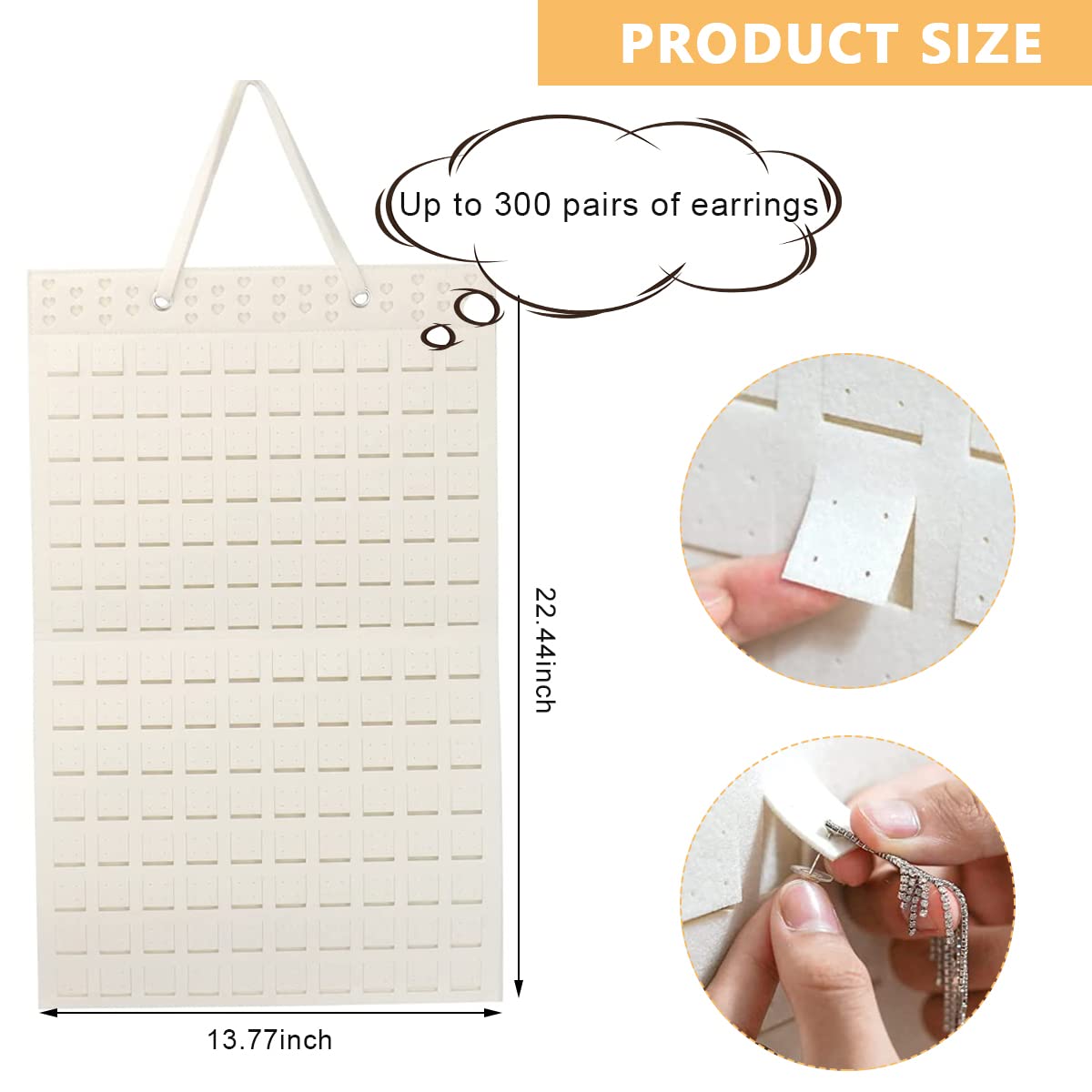HASTHIP Felt Hanging Earring Organizer for 300 Pairs with 22.5x13.6 in Wall Display | White