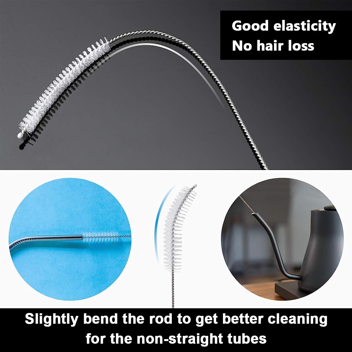 HASTHIP Straw Cleaner Brushes for Sippy Cup and Bottle Cleaning 12pcs 8 Inch with Fine Tip | Stainless Steel and Nylon