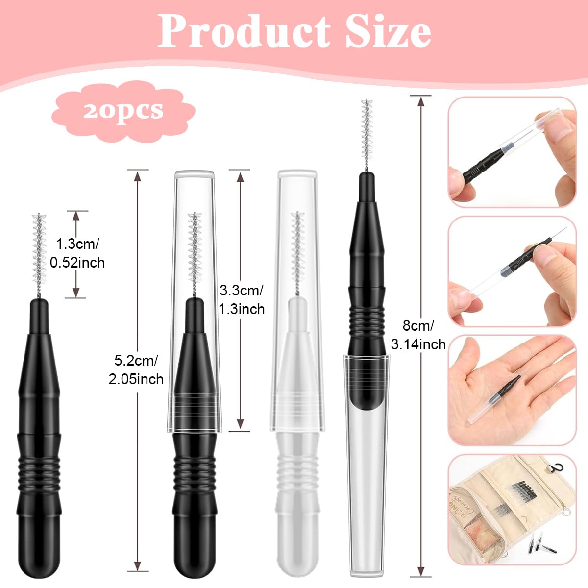 MAYCREATE® 20pcs Eyebrow Brush for Women, Micro Lash Mascara Brush With Cap, Eyelashes Spoolie Brush for Mascara Cream, Eyelash Lift Extensions Applicators, Brow Clean