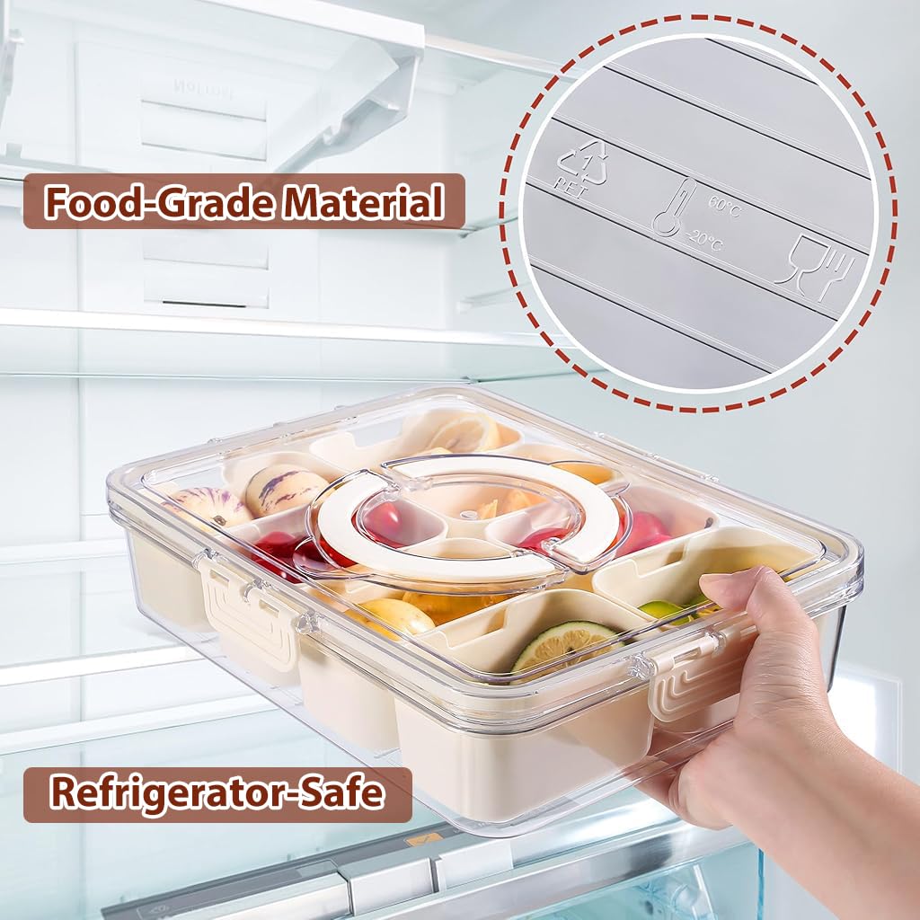 Supvox Fridge Organiser Storage Box for Kitchen with 8 Compartments 28x21x6.5cm | Transparent Lid and Silicone Seal