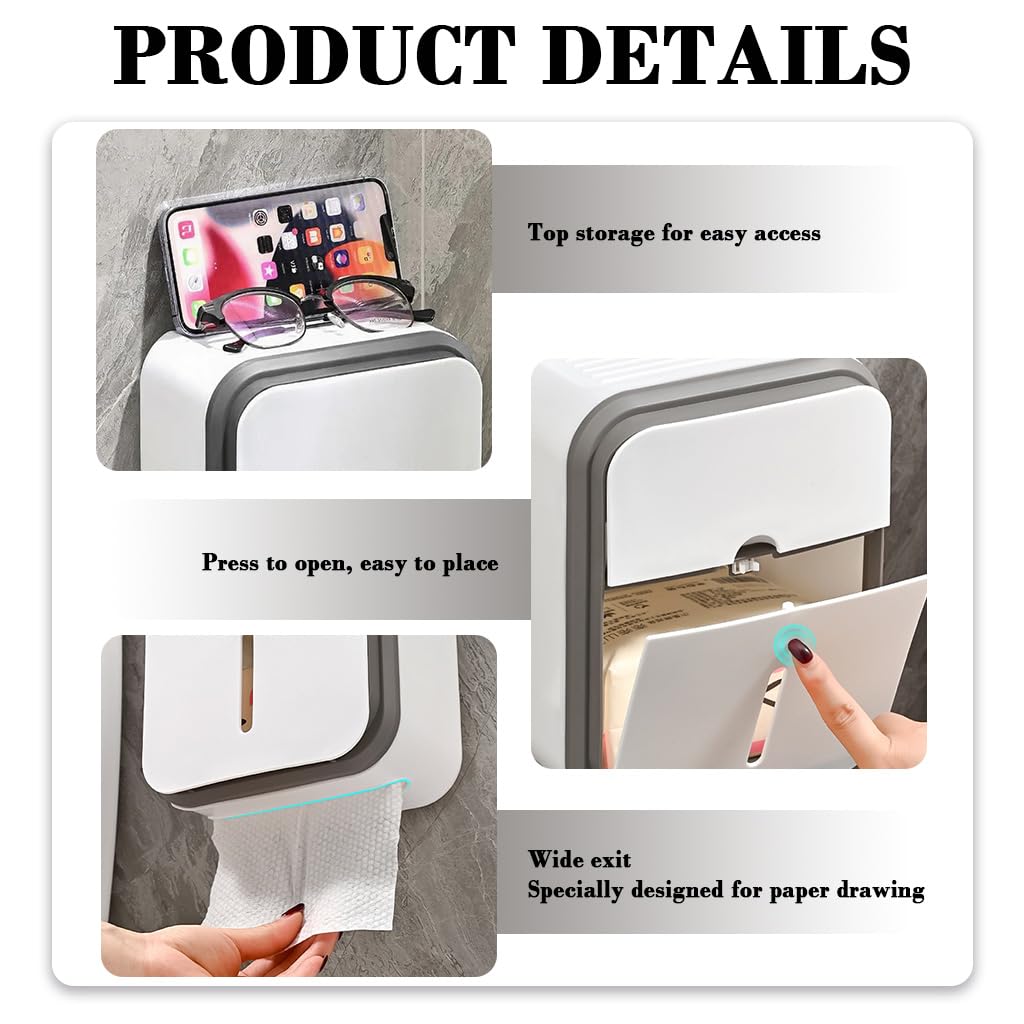 Supvox Toilet Paper Organizer for Bathroom with Double Layer Waterproof Box | No Drill Wall Mounted Dispenser and Sanitary Pad Drawer