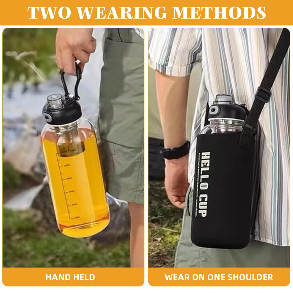 Supvox Glass Water Bottle for Hot and Cold Drinks with Tea Infuser and 2500ml Capacity | Heat Resistant Design and Insulation Carry Bag