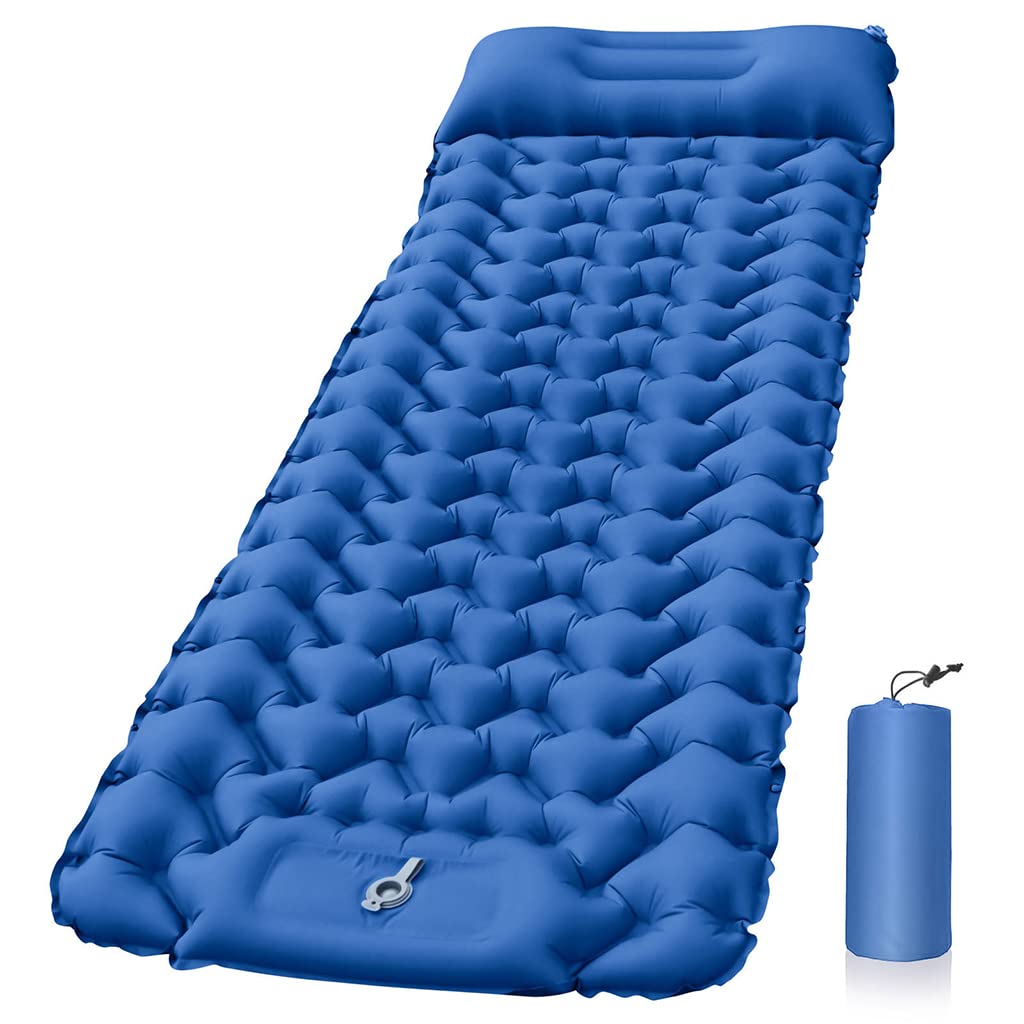 Proberos® Air Mattress with Pillow and Built-in Foot Pump, Portable Folding Camping Sleeping Bed Inflatable Mattress for Camping Backpacking Hiking Traveling Tent Car, Camping Accessories (Blue)