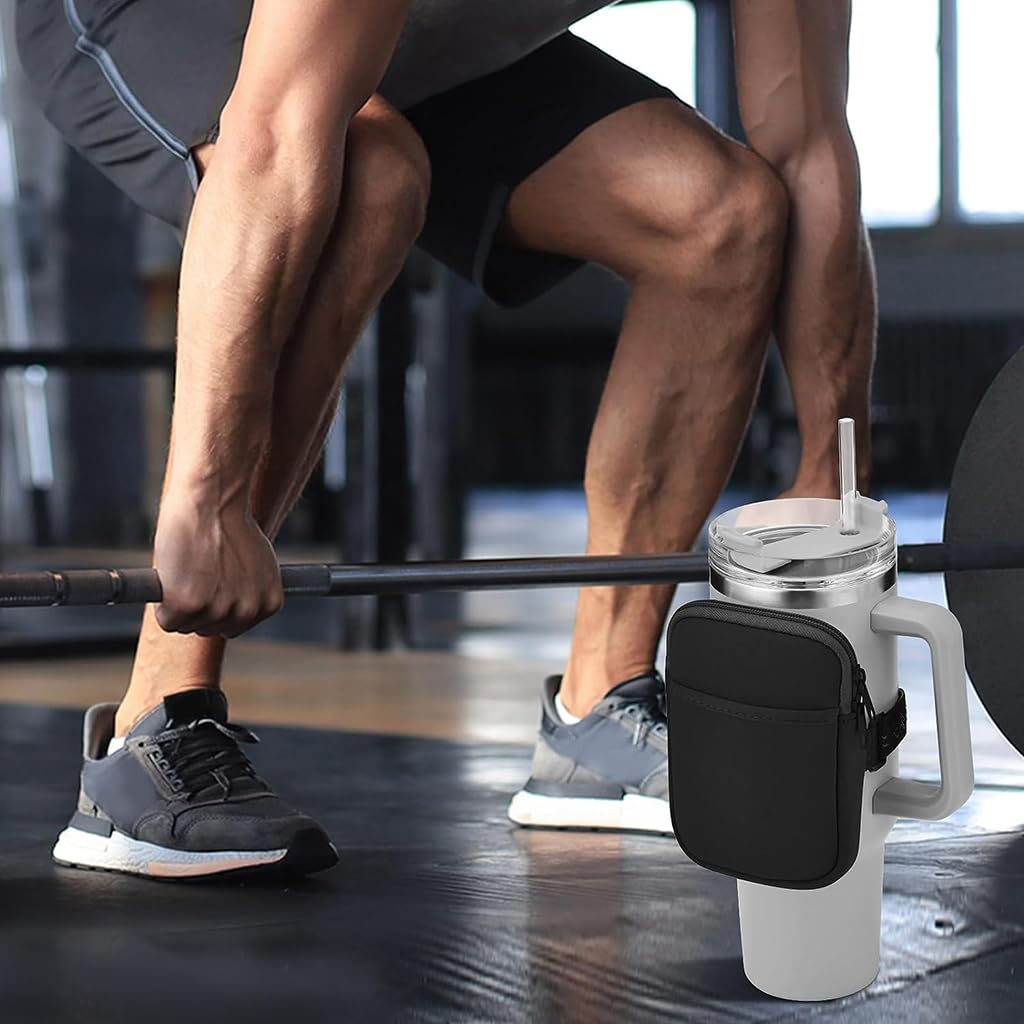 HASTHIP Water Bottle Pouch for Gym and Outdoor Use with Adjustable Strap and Zipper Pocket | Black