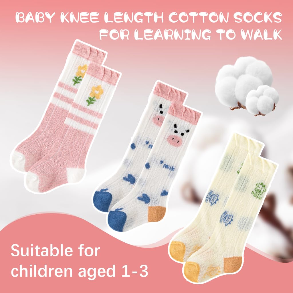SNOWIE SOFT Baby Stockings for Girls with Breathable Mesh and Soft Cotton Blend | 3 Pairs for 1–3 Years