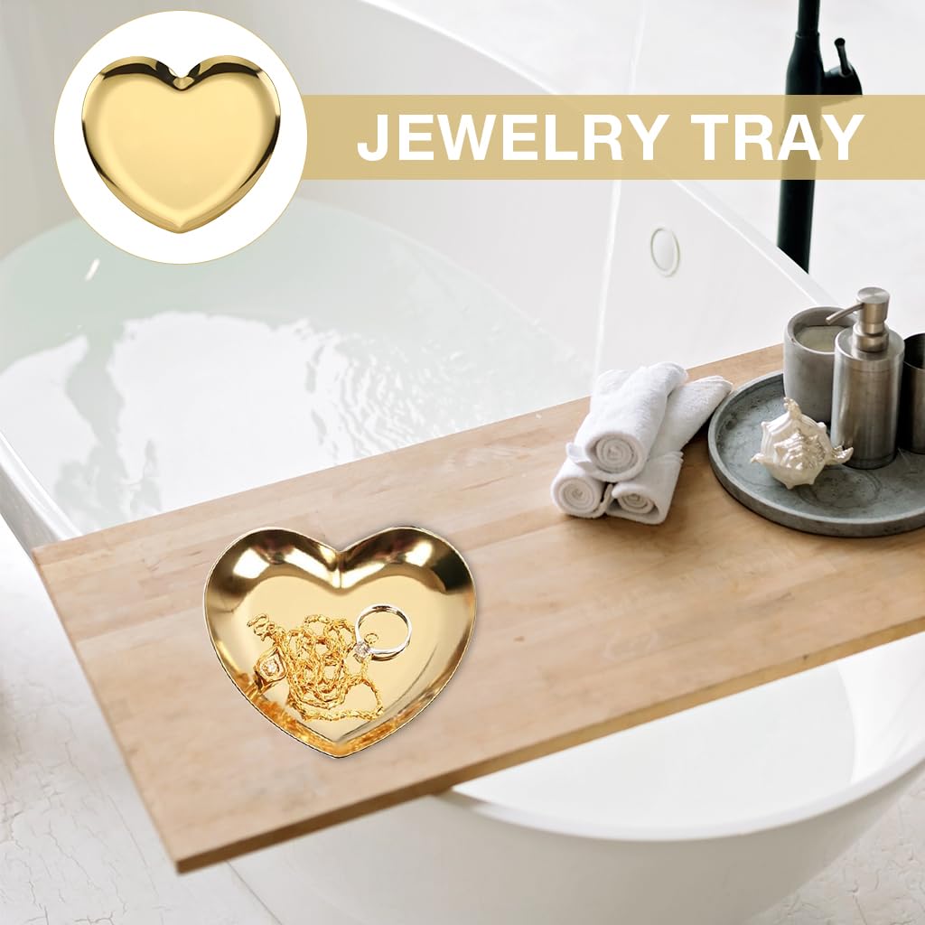 HASTHIP Jewelry Storage Trays for Vanity and Dresser featuring Heart-Shaped Design 16x15cm | Golden Metal Organizer