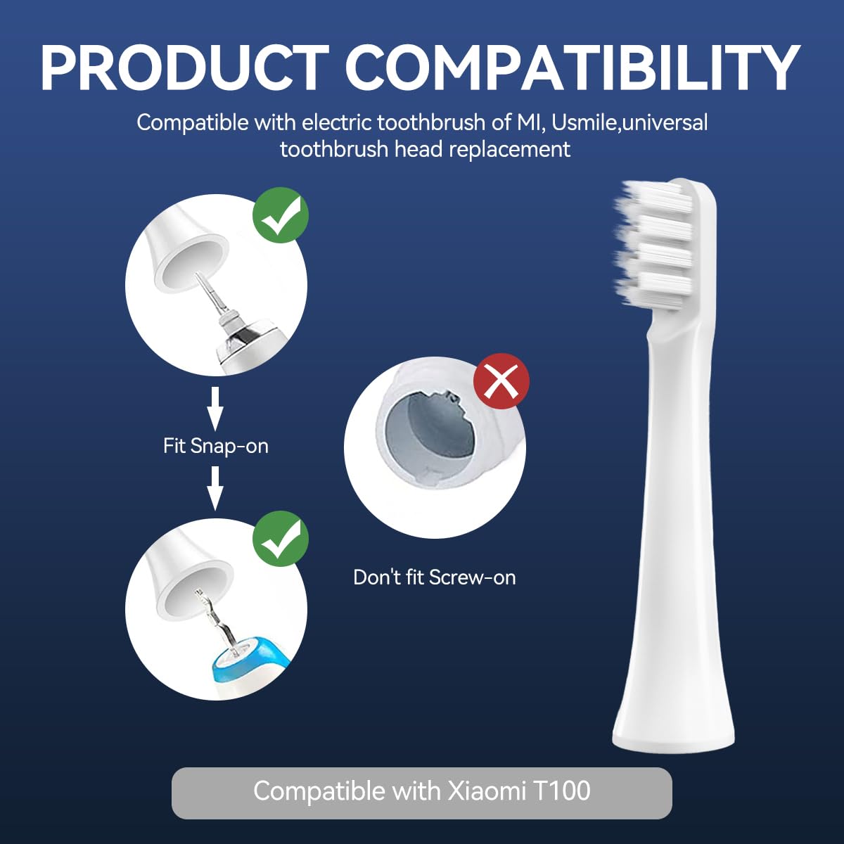 ZIBUYU Toothbrush Heads for Mijia Mi Home T100 MES603 featuring Ultra Fine DuPont Bristles | 5pcs Set for Sensitive Teeth