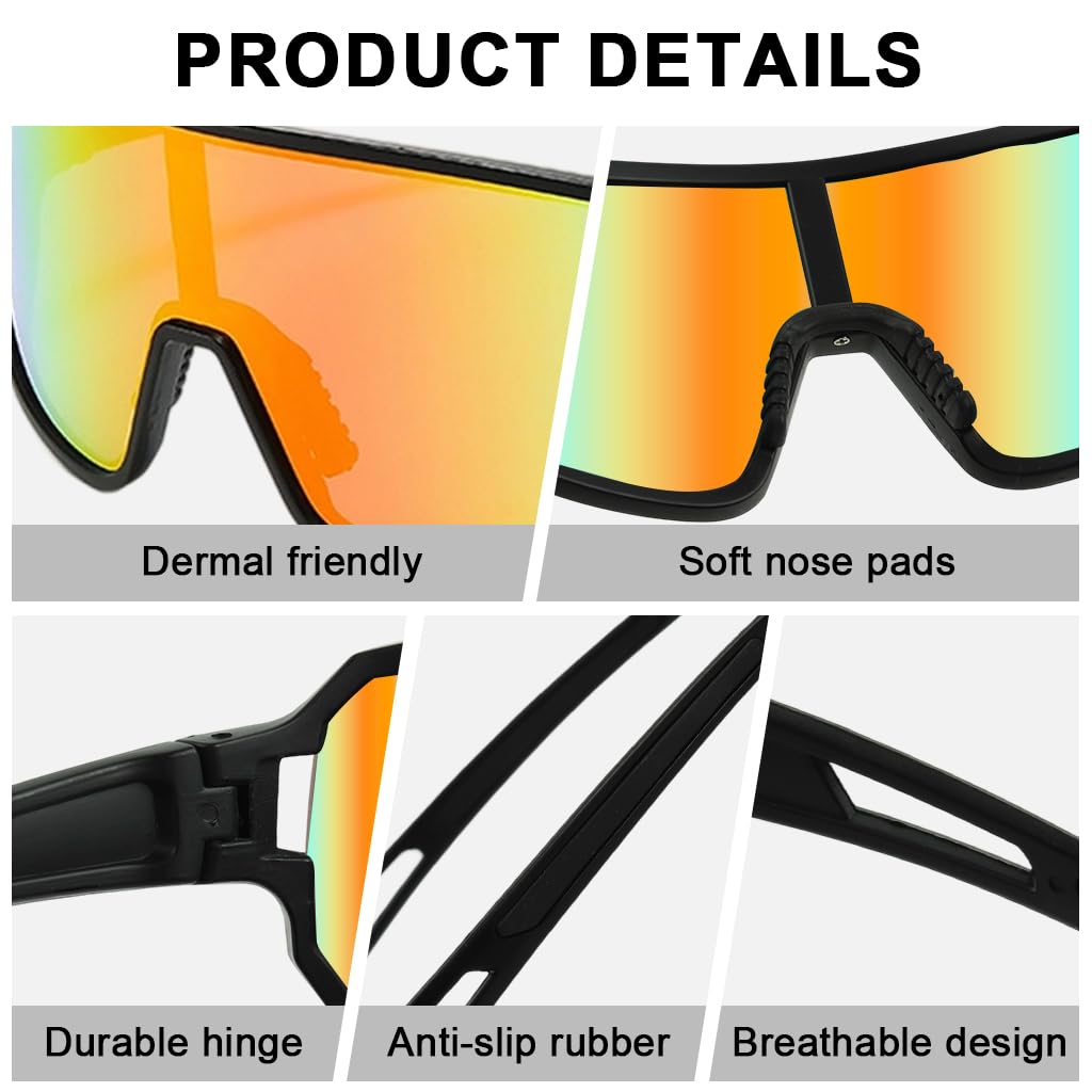PROBEROS Cycling Sunglasses for Men with UV400 Polarized Lenses featuring TR90 Frame | Anti Glare Black