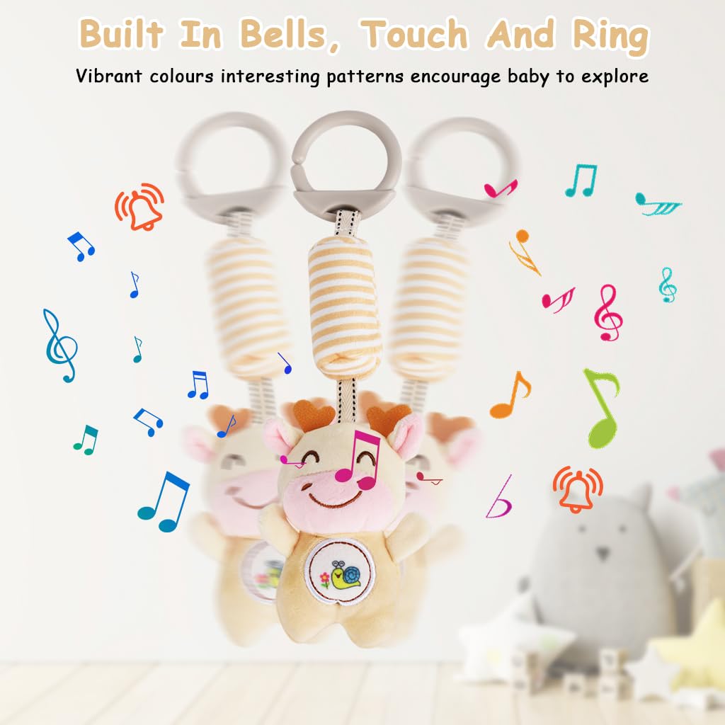 SNOWIE SOFT Baby Toys for 6 to 12 Months featuring Plush Deer Rattle with Open Ring Clasp