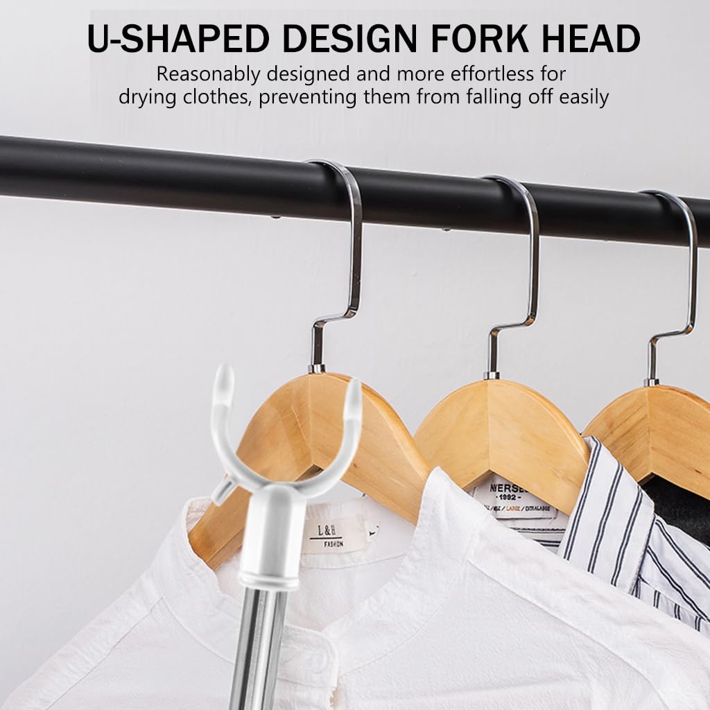 HASTHIP Retractable Clothesline Pole for Laundry with Zinc Alloy Prongs 32.6–56.2 in Adjustable Stainless Steel Rod Grey