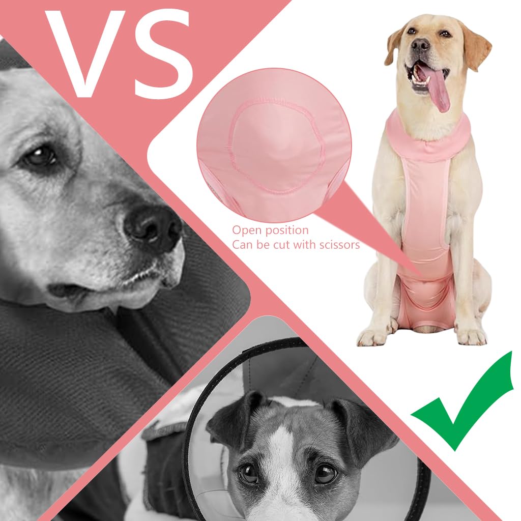 Qpets Dog Recovery Suit for Post Surgery Care featuring Strap Tying Back Design and Pink Cotton Fabric | Size L 45–55 cm Back Length