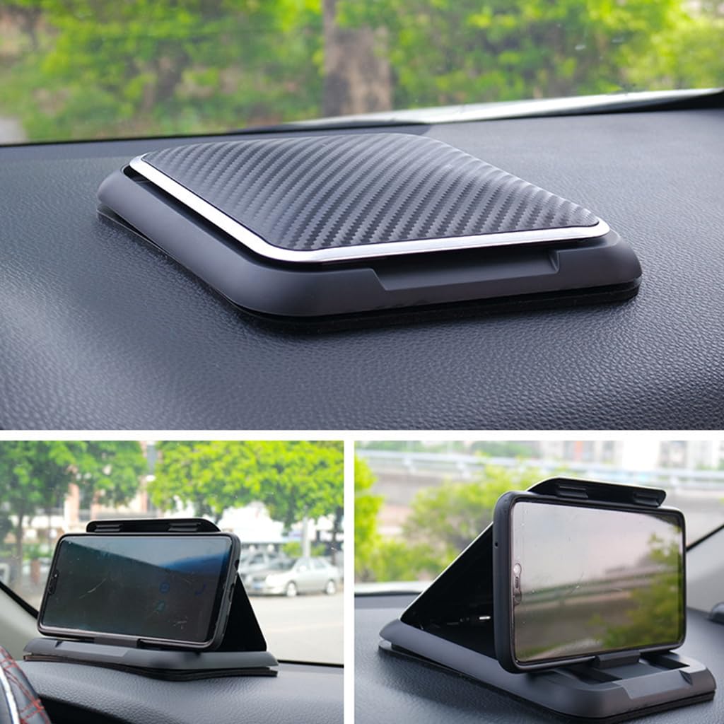 STHIRA Mobile Holder for Car with Folding Design and Secure Suction Cup | Carbon Fiber Pattern Dashboard Mount
