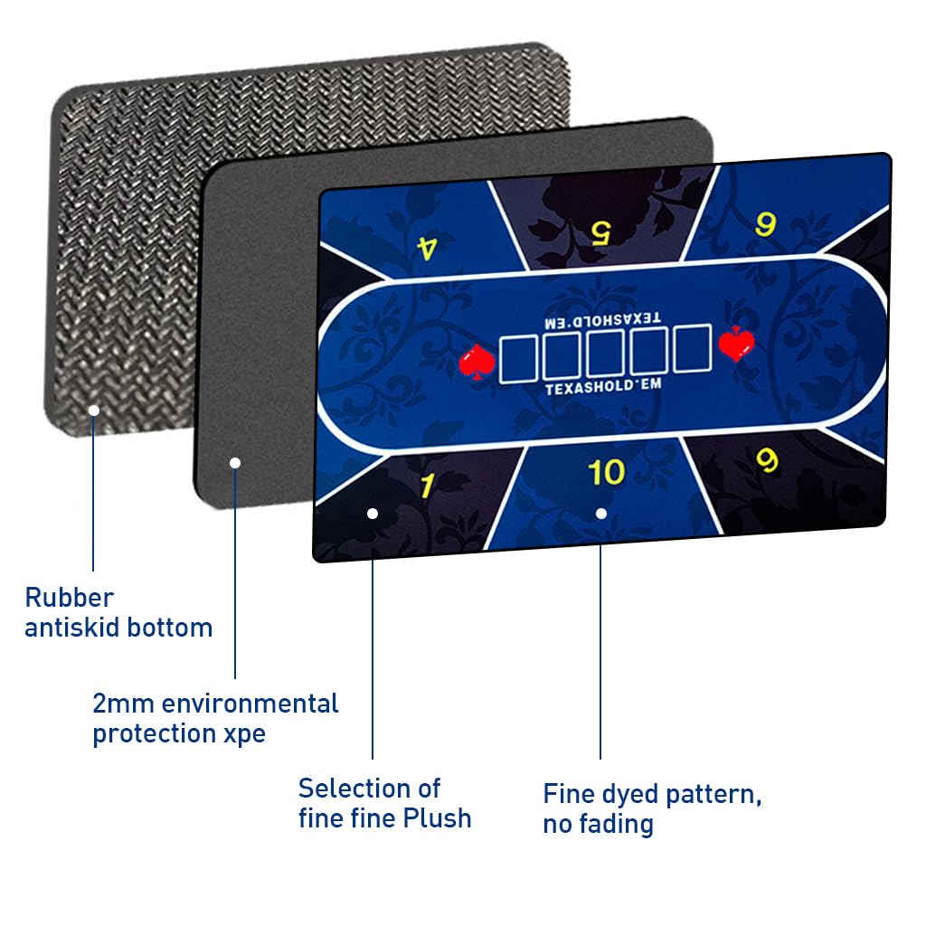 PATPAT® Texas Poker Mat for 10 Players HD Digital Print Texas Poker Mat for Table Wear Resistant Rubber Mat Anti-slip Table Mat for Texas Poker Games, 47.2''x23.6