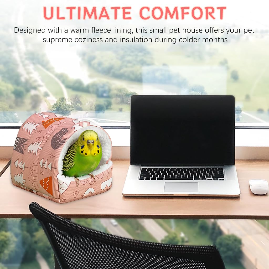 Qpets Small Pet Winter Plush Hiding House for Birds and Hamsters 19x18cm with 2 Metal Chains