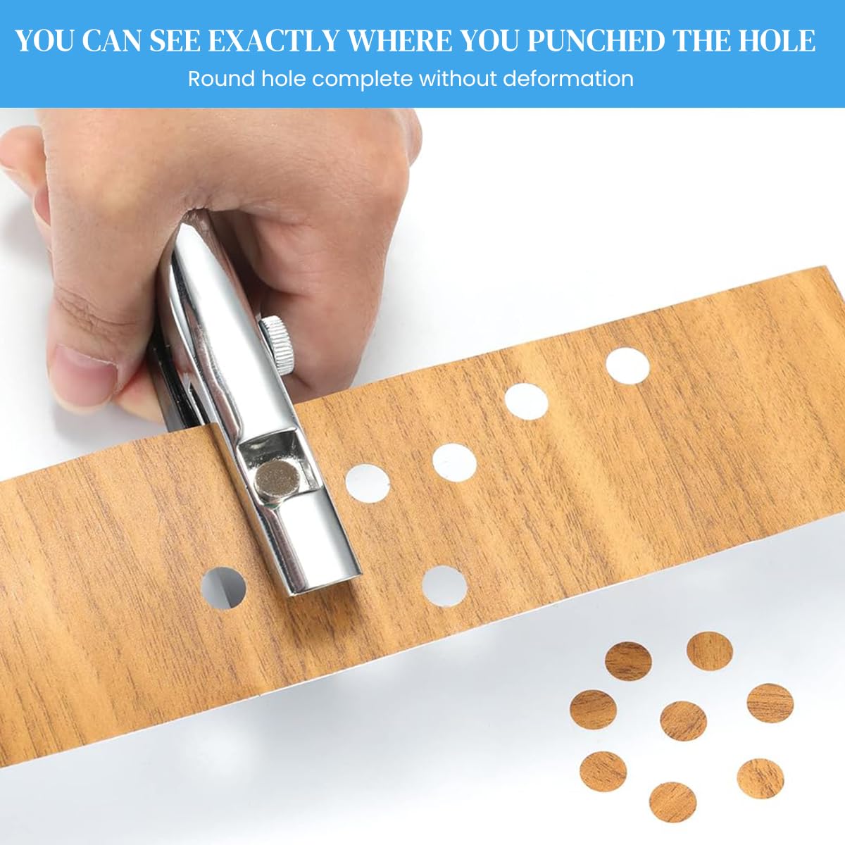 Serplex® Manual Hole Punch Kit Heavy Duty Spring Loaded Hole Punch 10mm Hole Size Punching Tool for Wooden Edge Bands, Plastic Sheets, Paper, with Drill & Drill Stop Collar