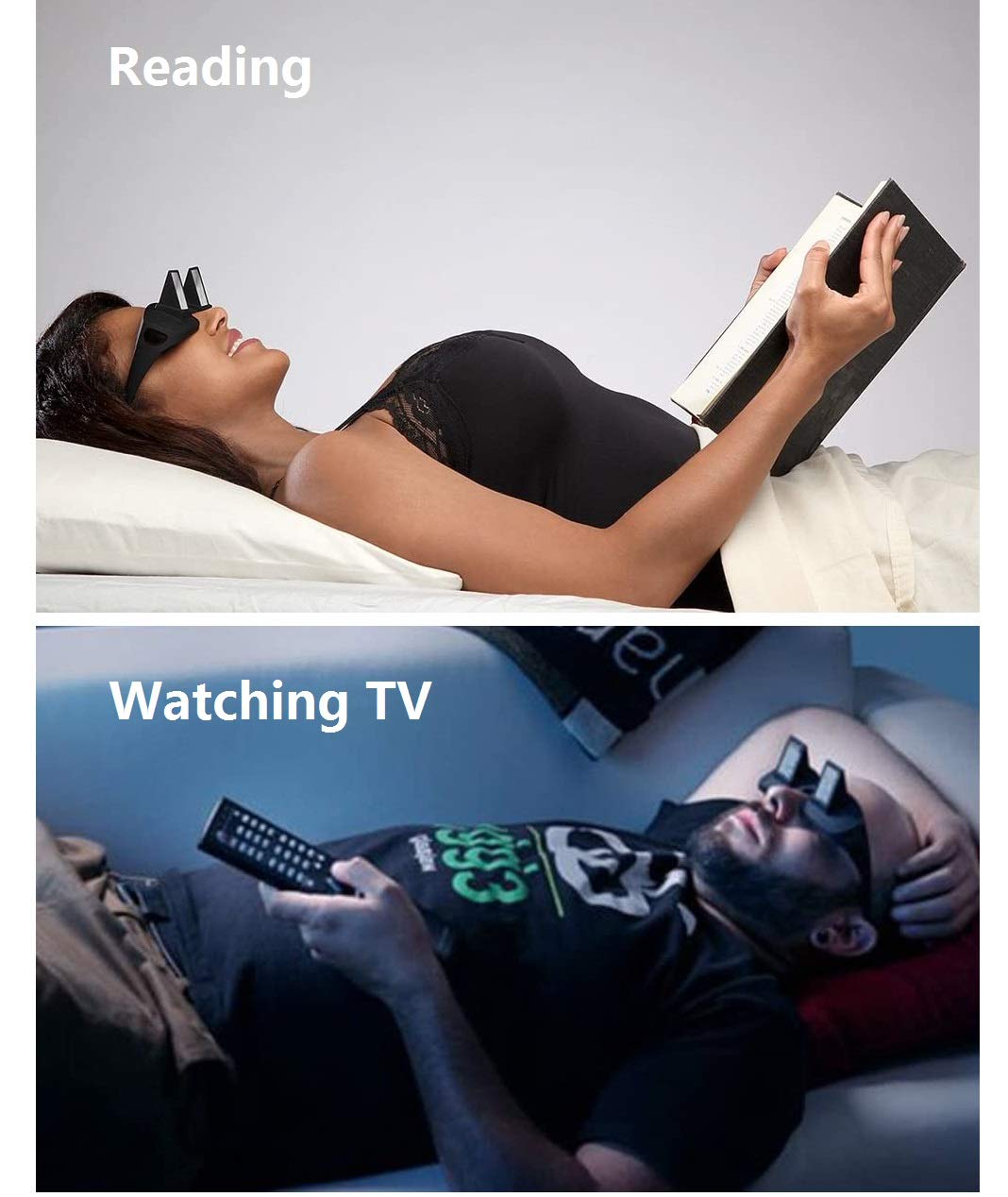 ELEPHANTBOAT Lazy Prism Glasses for Reading in Bed with 90° View | Black Plastic 160mm Frame