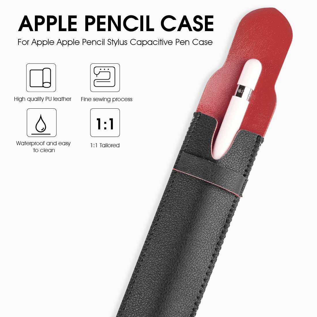 ZORBES Leather Protective Pencil Case for Apple Pencil 1st & 2nd Gen with 230×60×2 mm Fit | Black Red Sleeve for Stylus Storage