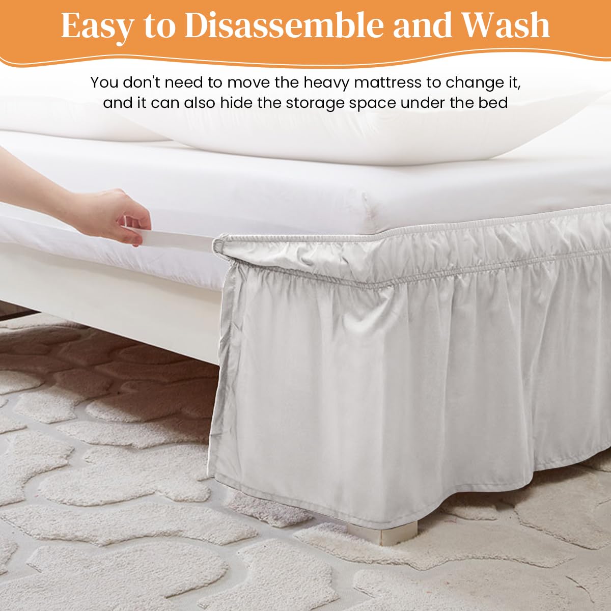 HASTHIP Bed Skirt for Double Bed 78x80 in with 15 in Drop Polyester Cotton Blend | White Pleated Dust Proof Design