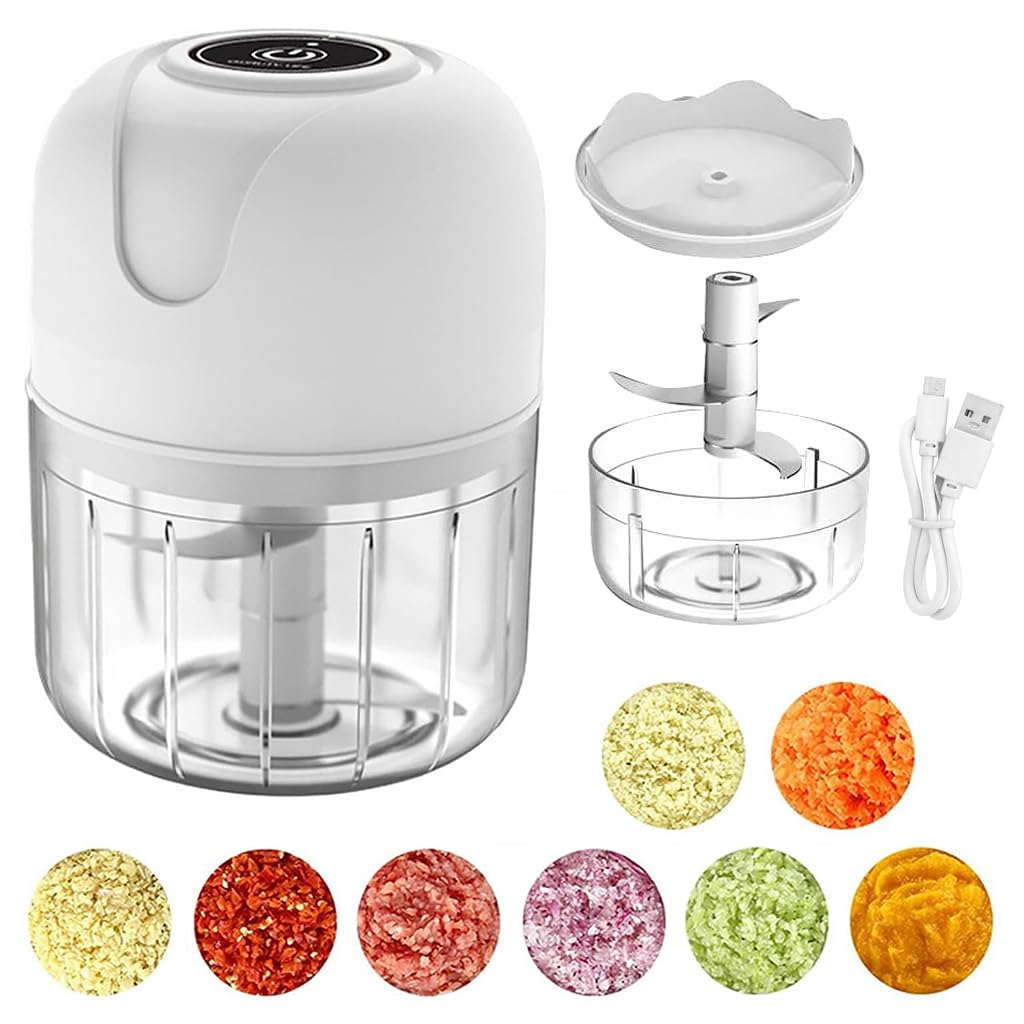 Supvox® Chopper for Kitchen Electric, Rechargeable Garlic Chopper, Cordless Mini Food Processor, 250ml Portable Food Chopper with Detachable Stainless Steel Blade for Garlic, Ginger, Onion, Meat