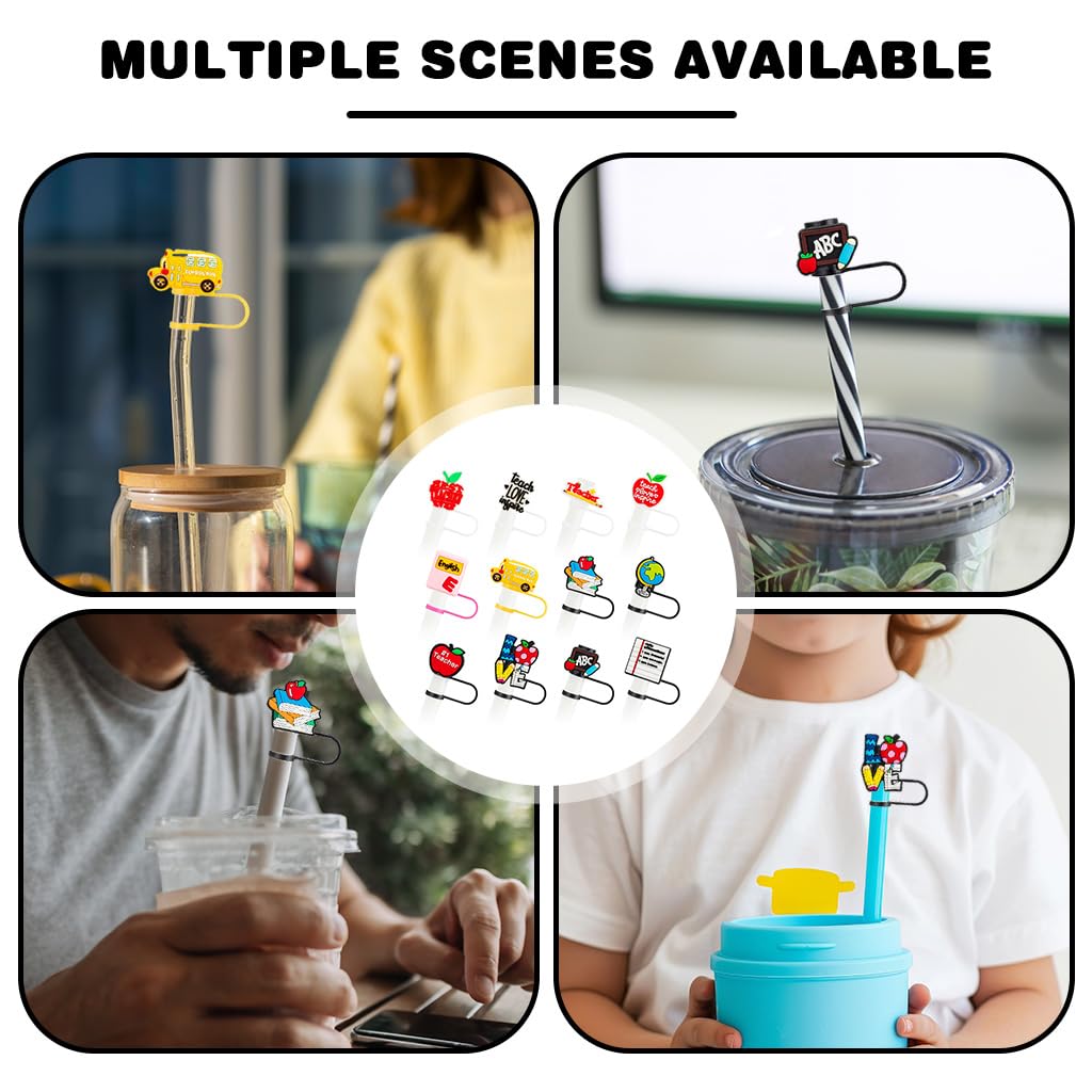HASTHIP Straw Cap Set for Stanley Cup featuring 12pcs Silicone Lids for 9–10mm Straws | Charming Cup Accessories