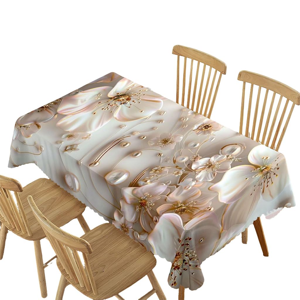 HASTHIP Dining Table Cover for 6 Seater featuring Ruffle Edge and 55x71 in Floral Print | Waterproof Reusable Tablecloth for Kitchen and Holiday Parties