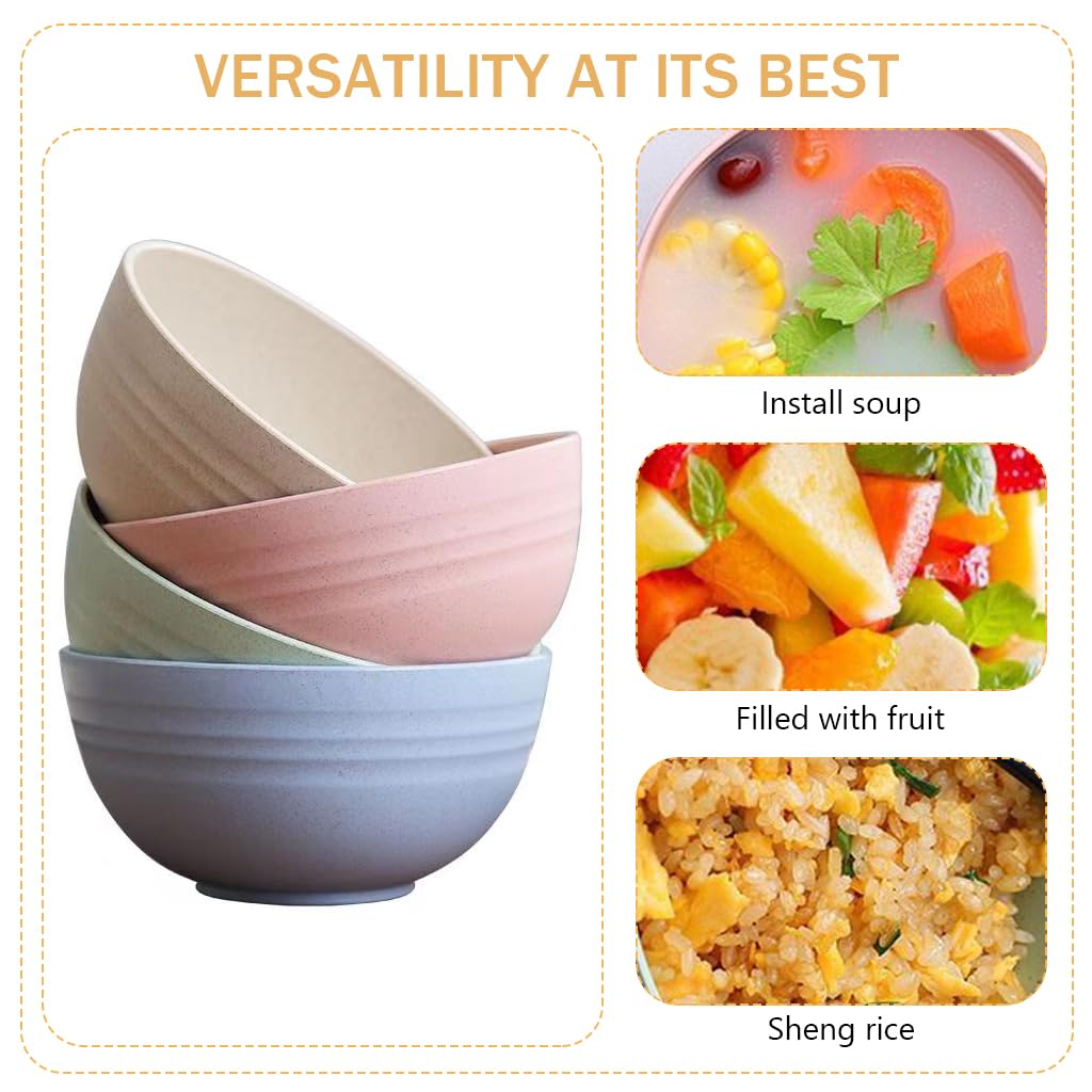 HASTHIP Cereal Bowls Set of 4 for Everyday Dining with 350ml Capacity and Wheat Straw Fiber | BPA-Free Microwave Safe Tableware for Kitchen