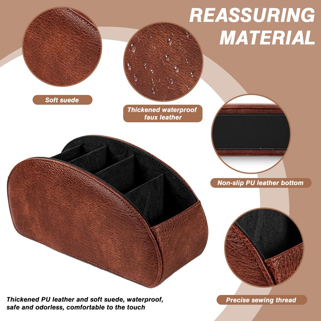 HASTHIP Remotes Organizer for Desk and Living Room featuring 5 Compartments | PU Leather Holder
